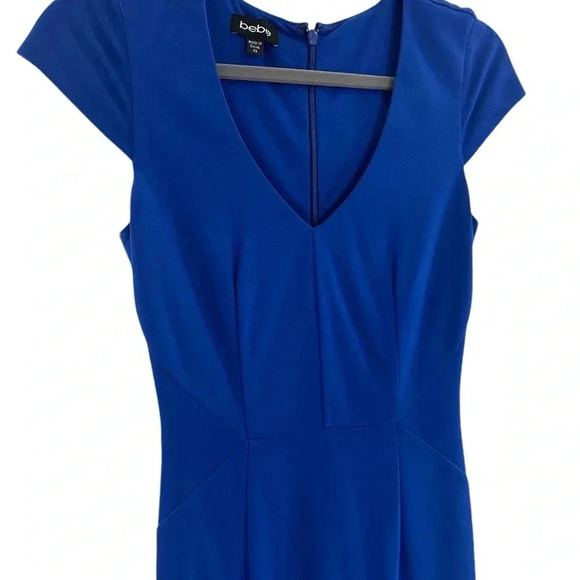 bebe Cobalt Blue Midi V-Neck Dress Size XS - Wedding Cocktail Party Dress - EUC - Picture 2 of 7